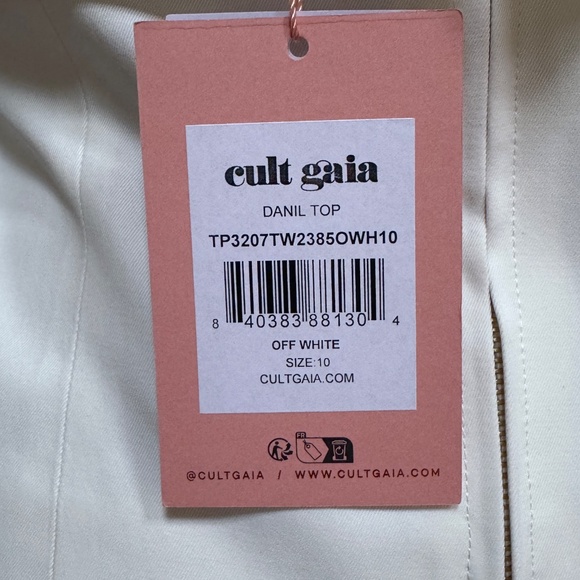 Cult Gaia Structured Twill Danil Top Off-White Top With Back Center Zipper Sz L - Picture 6 of 8